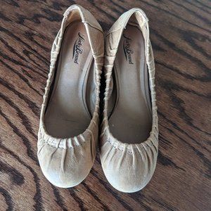Lucky Brand Brown Leather Saddle Fibii Pleat Pleated Ballet Flat w/ Wedge 7.5